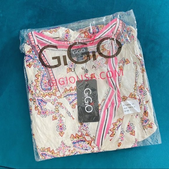 Gigio | Aster Ivory Pink Open Front Kimono Boho Bohemian Paisley Medallion Large - Picture 14 of 15